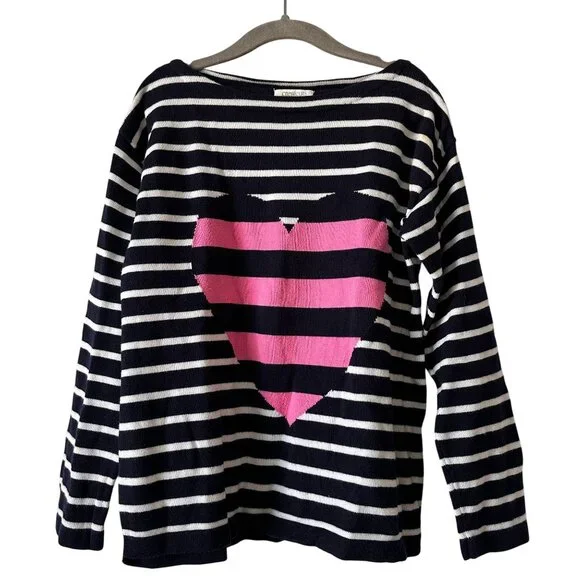 Crewcuts Navy and White Striped Heart Sweater 10 Valentine's Day Long sleeve top - Picture 2 of 6